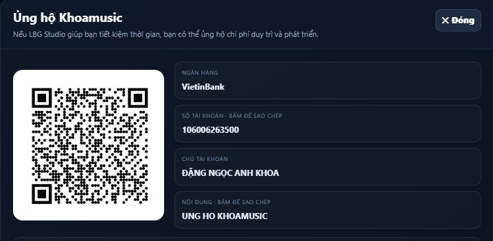 Mã QR ủng hộ Khoamusic. VietinBank, số tài khoản 106006263500, chủ tài khoản Đặng Ngọc Anh Khoa.