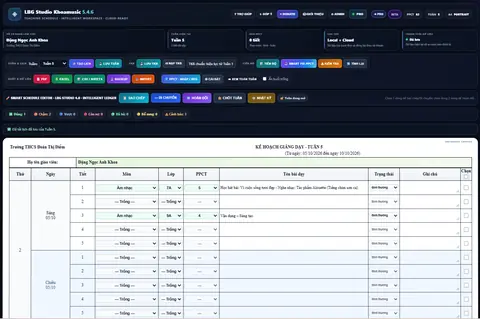 Giao diện LBG Studio với lịch giảng dạy theo tuần